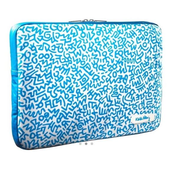 KEITH HARING 15" NOTEBOOK LAPTOP CASE SLEEVE WITH ZIP "GRAFFITI PATTERN BLUE” - Picture 2 of 4